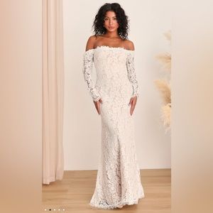 Lulu’s Romance Dreamer White Lace Off-the-Shoulder Maxi Dress - Wedding Dress